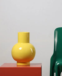 Ceramic Vase Bright Glazed Colorful Big Belly Round Shape Modern Decor