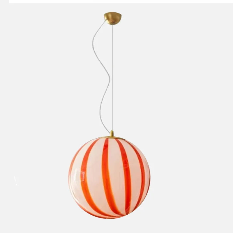 Pendant Light Striped Glass Globe Red Green Whimsical Modern Retro