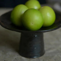 Stoneware pedestal dish footed ceramic matte textured tray