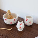 Ceramic matcha set red bow pattern bowl with spout whisk holder tea cup glossy ceramic tea tools