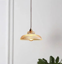 Linden Glow Ribbed Pendant Light Ribbed glass pendant light with brass hardware Nordic hanging lamp