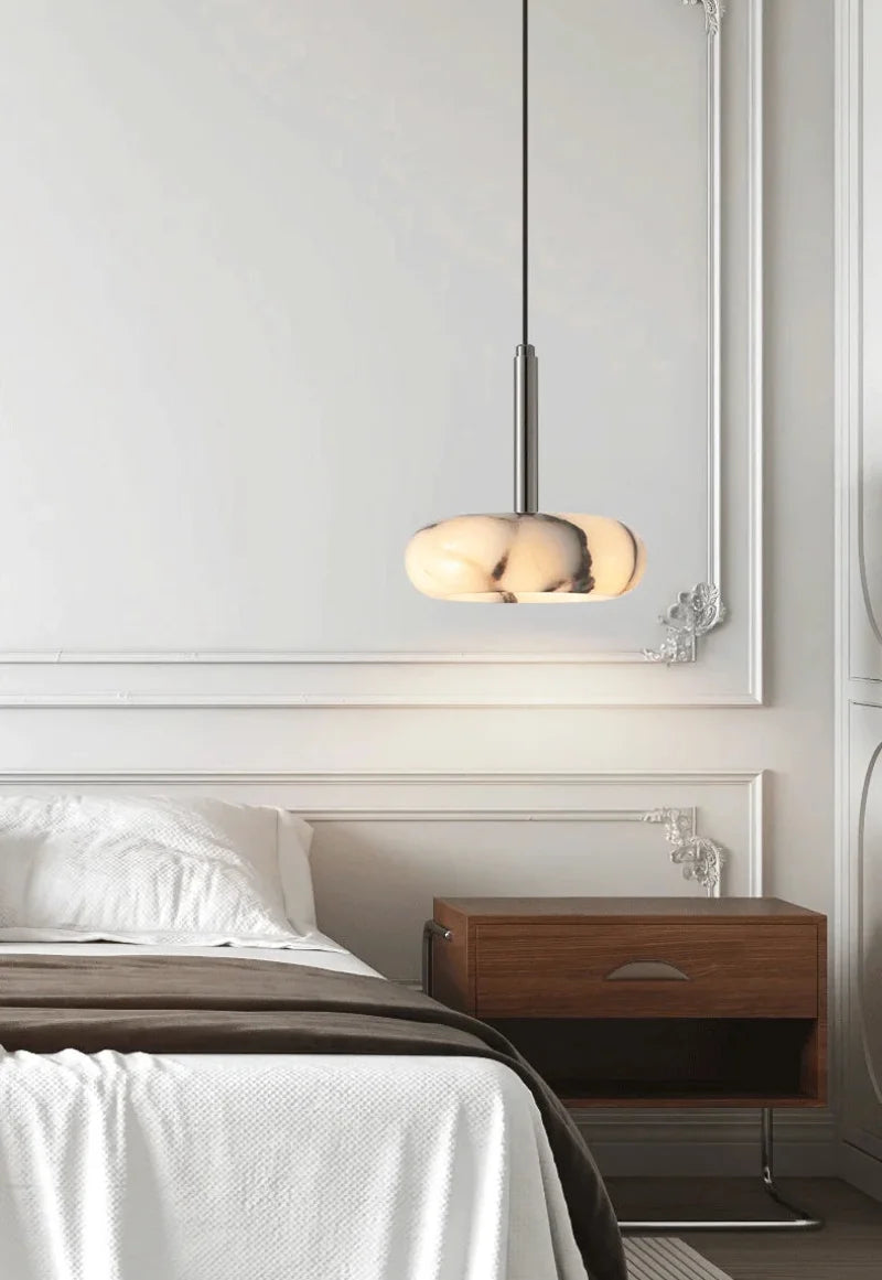 Eclipse Mini Pendant Lamp Luxury Black Round Natural Stone Pendant Lamp High-end Bedroom Bedside LED Chandelier Living room Decoration Home Hanging Lights