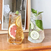 Highball drinking glass clear geometric modern faceted borosilicate vertical ripple texture