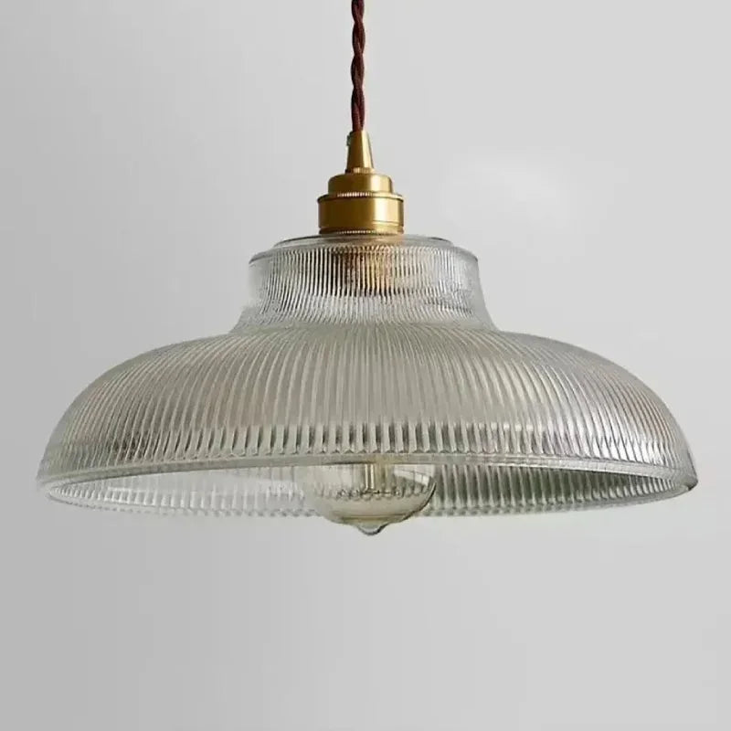 Linden Glow Ribbed Pendant Light Ribbed glass pendant light with brass hardware Nordic hanging lamp