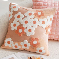 Floral embroidered cotton throw pillow cover daisy design cozy decorative cushion