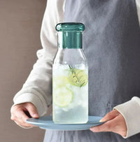 Glass carafe with cup lid modern water bottle minimalist infusion pitcher clear glass beverage container bedside carafe