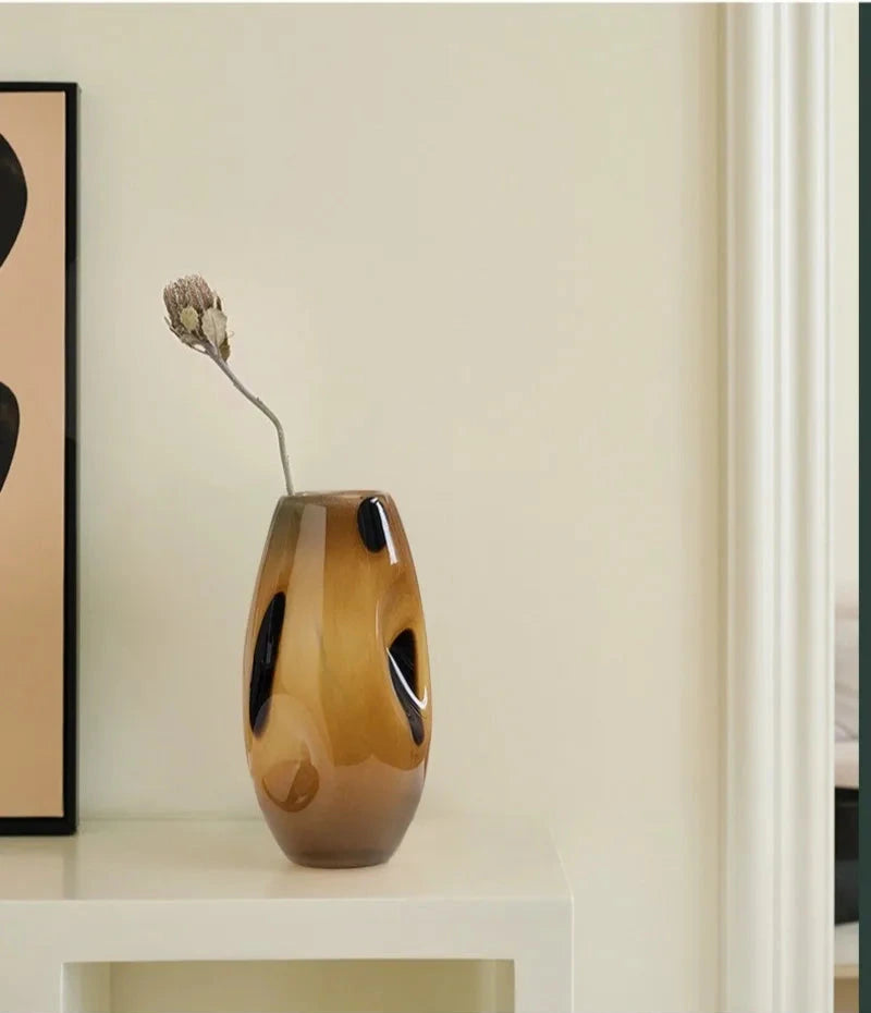 Amberfield Polka Vase Amber glass vase with black polka dots modern decorative elliptical vase