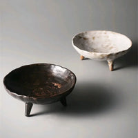 Stoneware pedestal dish footed ceramic matte textured tray