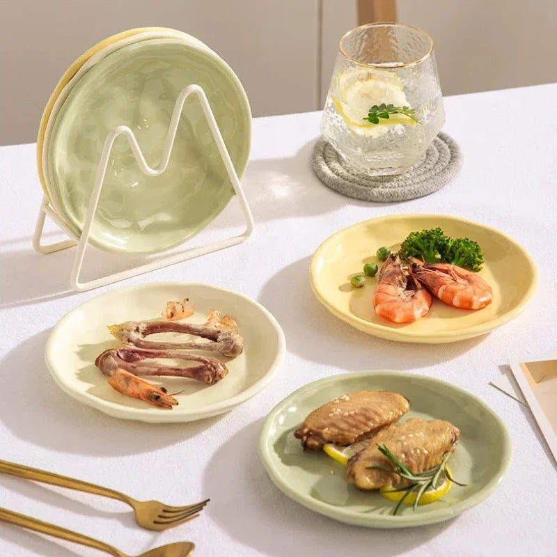 Luna Creme Pastel ceramic snack plates wavy edge hand-glazed modern dish set