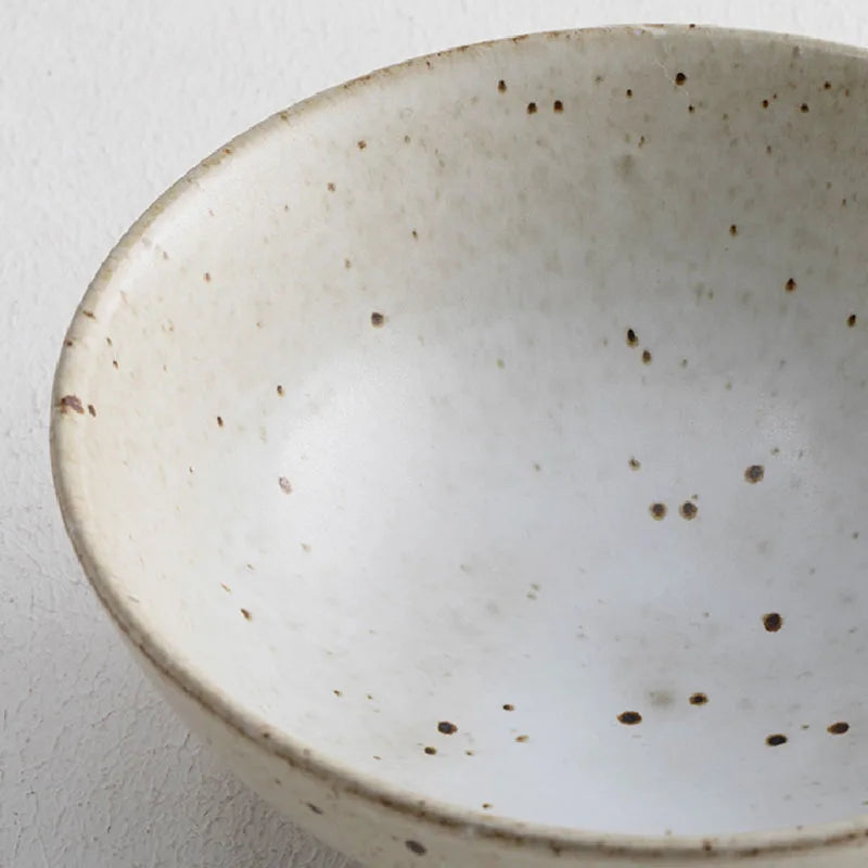 Ceramic retro rice bowls speckled glaze unglazed base set of 4 vintage porcelain bowls