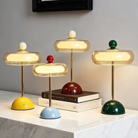 Mid-Century Modern Glass Table Lamp Vintage LED Bedside Desk Lamp Golden Metal Pole Bedroom Nightstand Decor Light-Letifly Lights and Decor