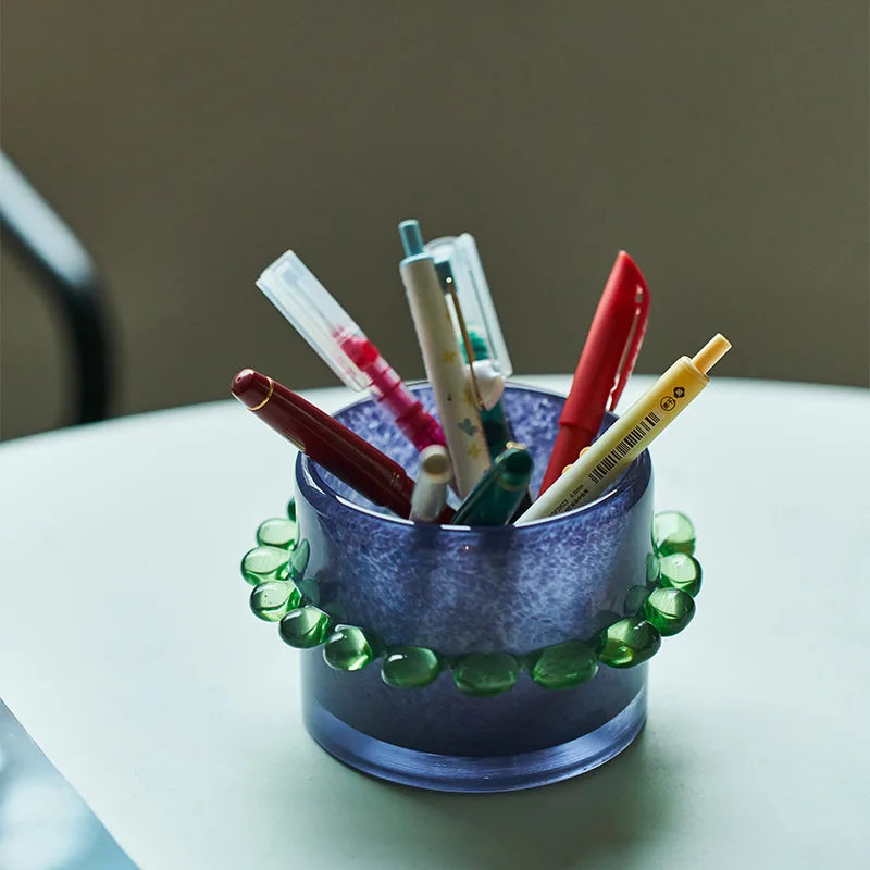 Colorful frosted glass vase ring design mini cylindrical bud vase for stems candles diffuser