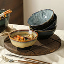 Ceramic serving bowls reactive glaze blue brown organic rim stackable modern dining tableware