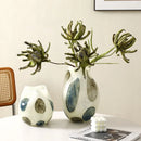 Glass vase cream green blue pebble pattern polished finish