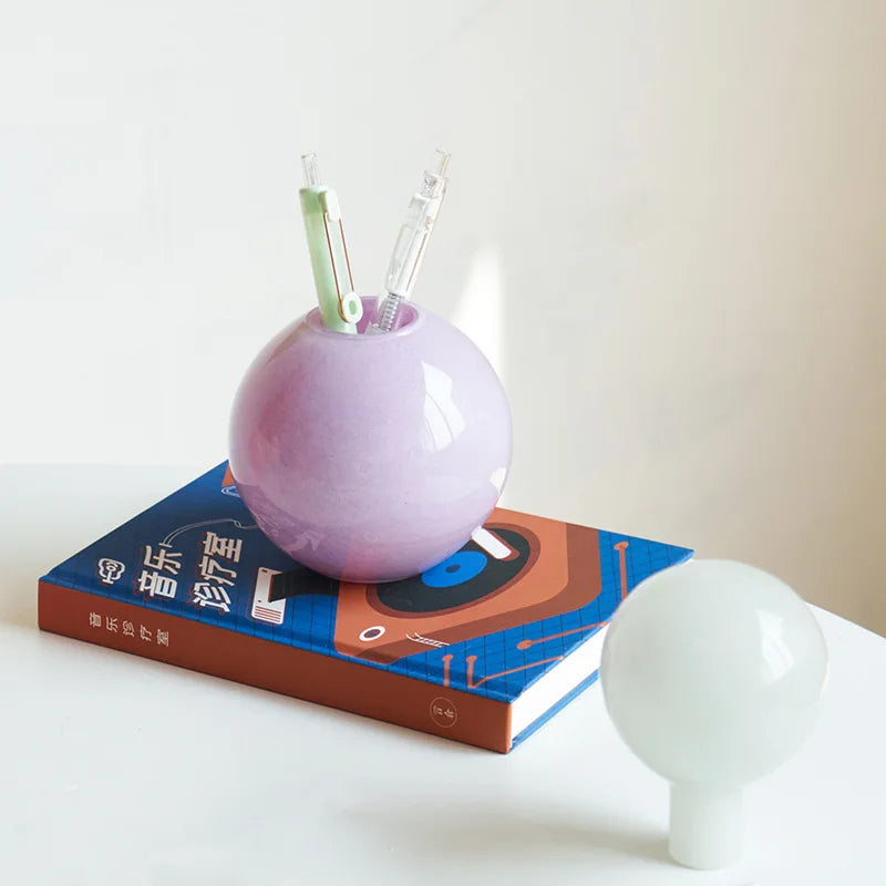 Pastel colored glass bud vase sealed lid sculptural aromatherapy flower diffuser container