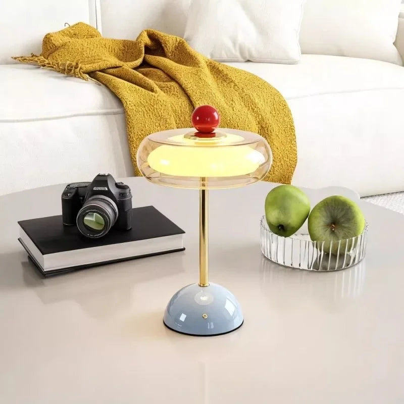 Mid-Century Modern Glass Table Lamp Vintage LED Bedside Desk Lamp Golden Metal Pole Bedroom Nightstand Decor Light-Letifly Lights and Decor