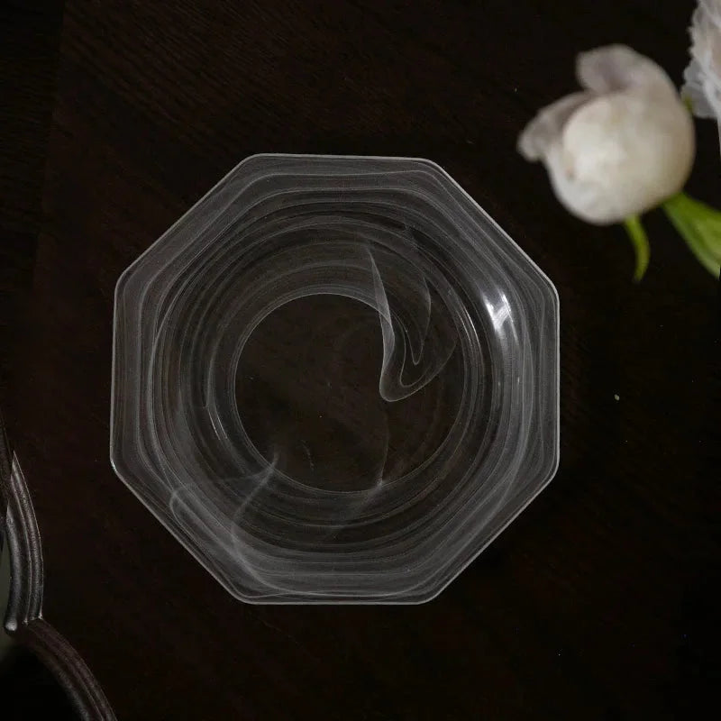 Octagonal glass serving plate clear frosted geometric modern fruit dessert platter minimalist tableware
