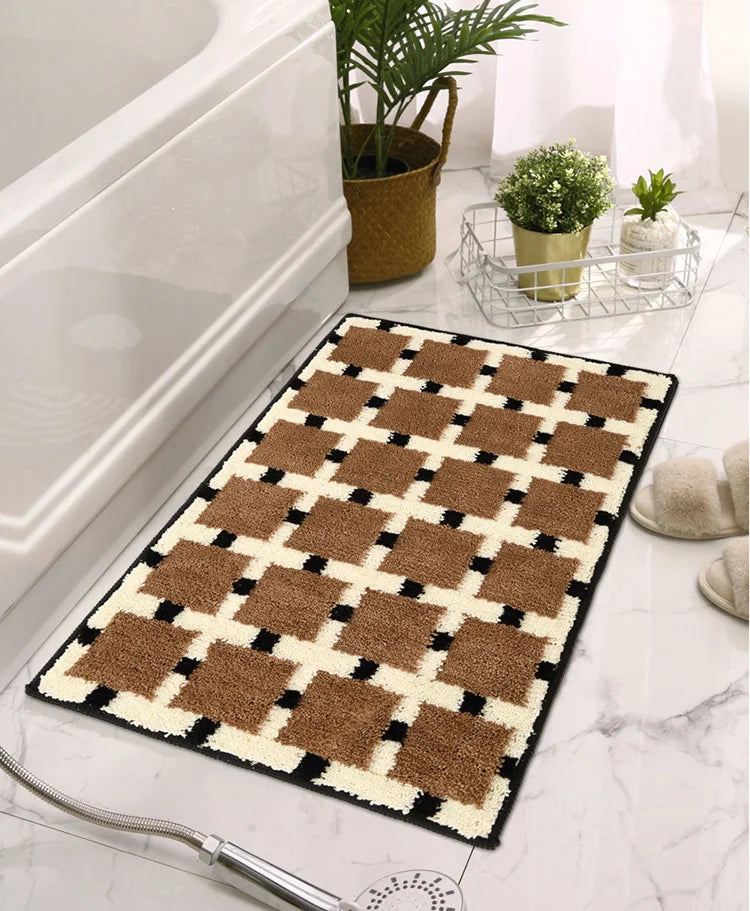 Vintage Tufting Geometric Bathroom Mat Soft Tufted Maillard Bedroom Carpet Bedside Rug Floor Non Slip Pad Aesthetic Home Decor-Letifly Lights and Decor