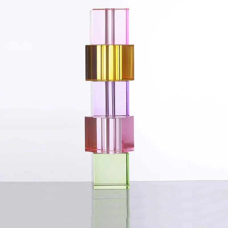 Glass block vase modern crystal geometric flower holder home décor