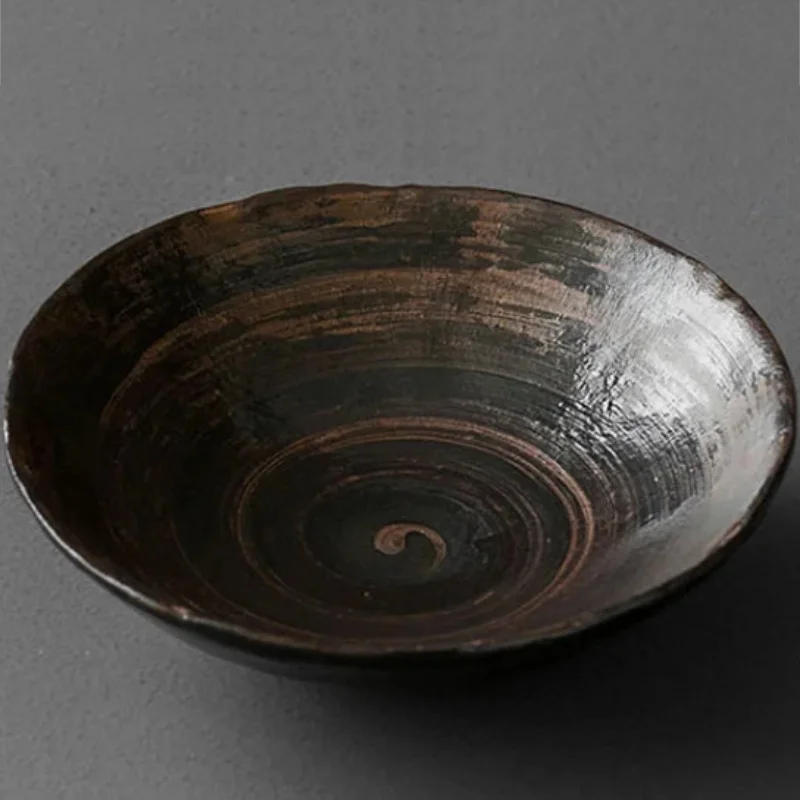 Stoneware pedestal dish footed ceramic matte textured tray