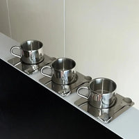 Stainless steel espresso cup and square saucer modern coffee tea set 3pc set with teaspoon