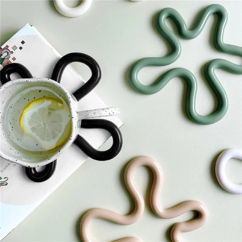 wave silicone heat resistant coaster non-slip pot holder modern kitchen mat