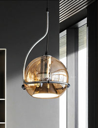 amber globe glass pendant light with iron frame modern ceiling lamp for dining room kitchen office