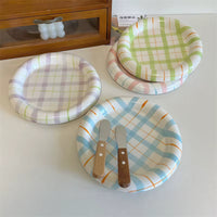 Gridline Ceramic Plates Glossy ceramic plates with thick rim in pink green blue purple modern tableware