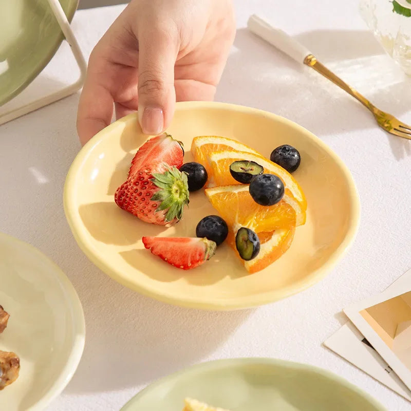 Luna Creme Pastel ceramic snack plates wavy edge hand-glazed modern dish set