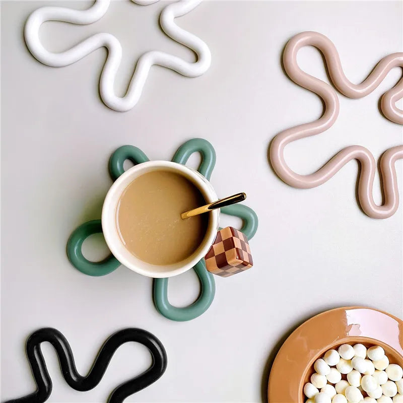 wave silicone heat resistant coaster non-slip pot holder modern kitchen mat