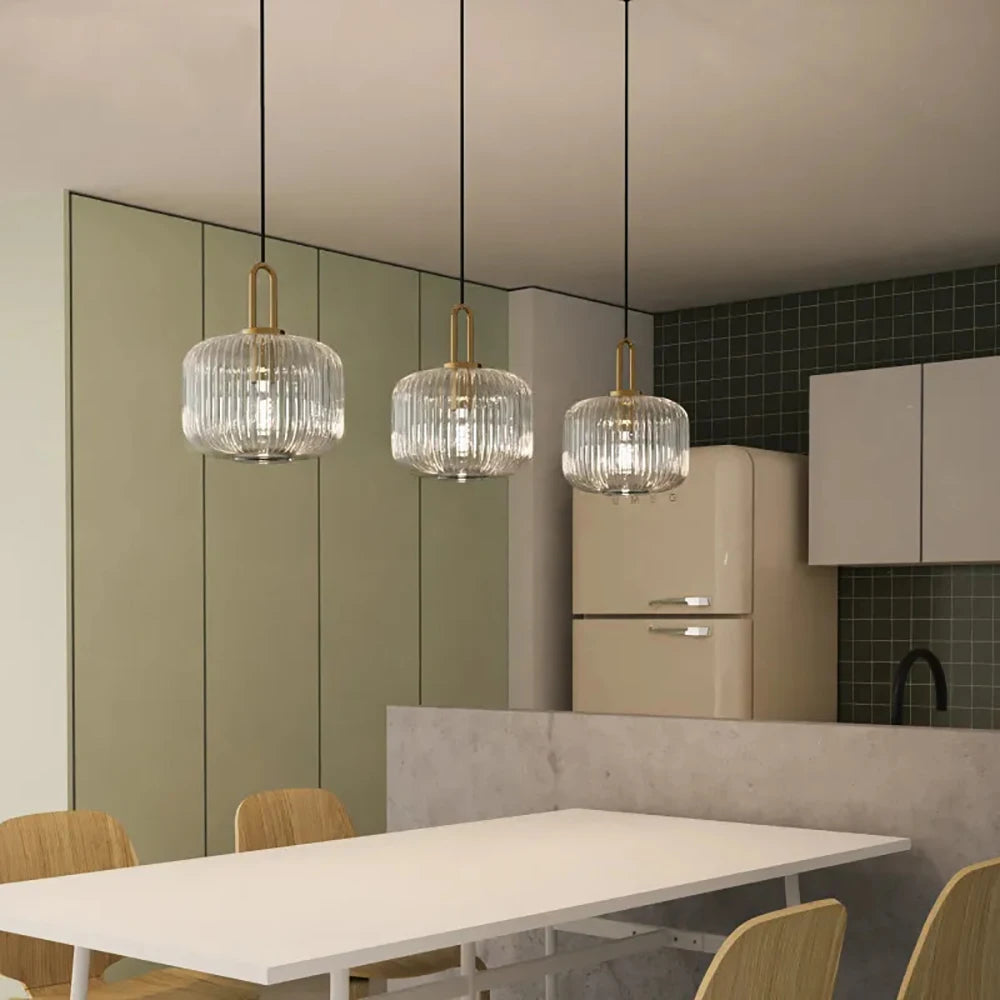 Clara Ridge Glass Pendant Lamps clear ribbed glass pendant lamp gold accent modern lighting for living room dining room bedroom