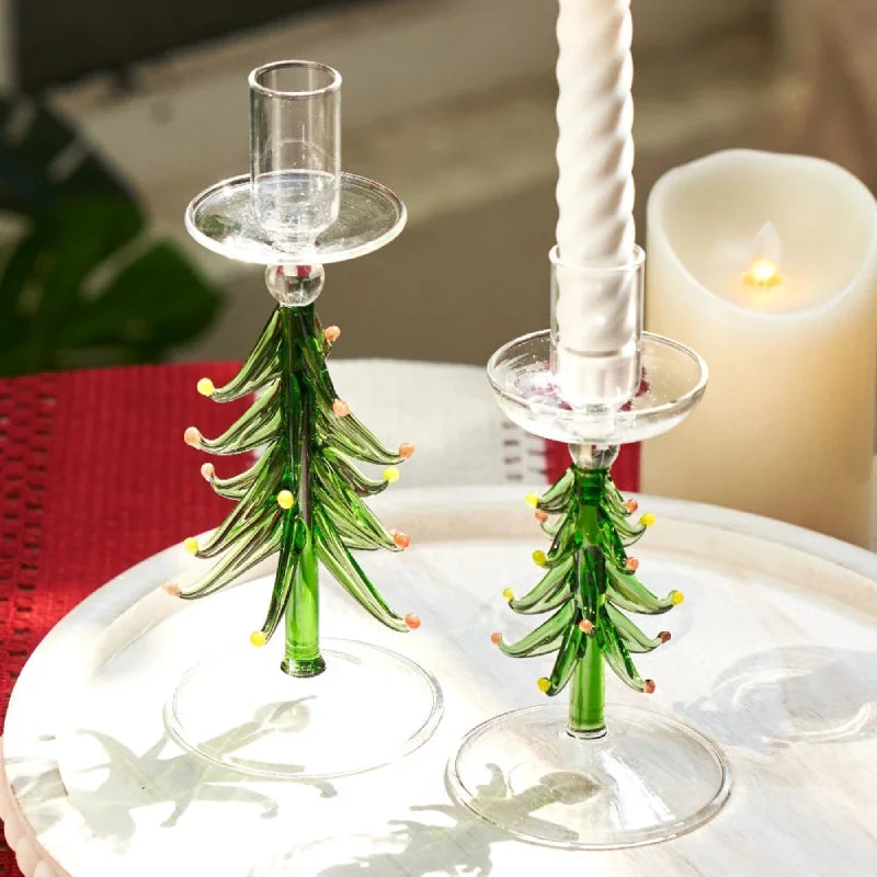 Evergreen Glass Candlestick