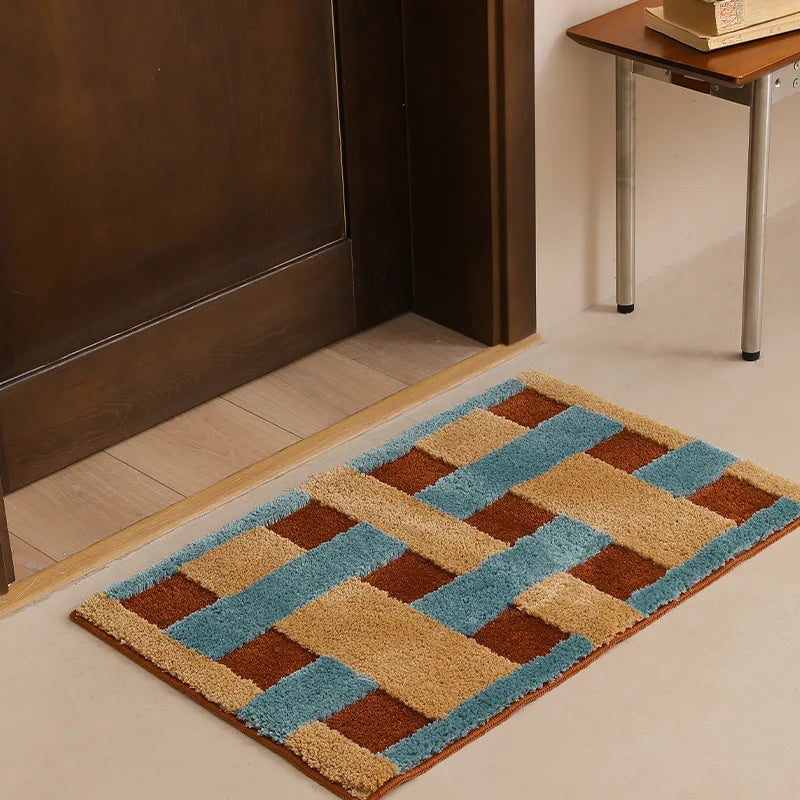 Tufted Bathmat Soft Grids Geometric Mat Bathroom Rug Carpet Function Entrance Floor Anti Slip Pad Aesthetic Home Room Decor-Letifly Lights and Decor