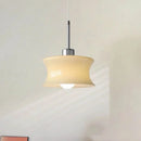 Retro glass pendant light French style ripple shape chrome accent cream white minimalist ceiling lamp bedroom dining room