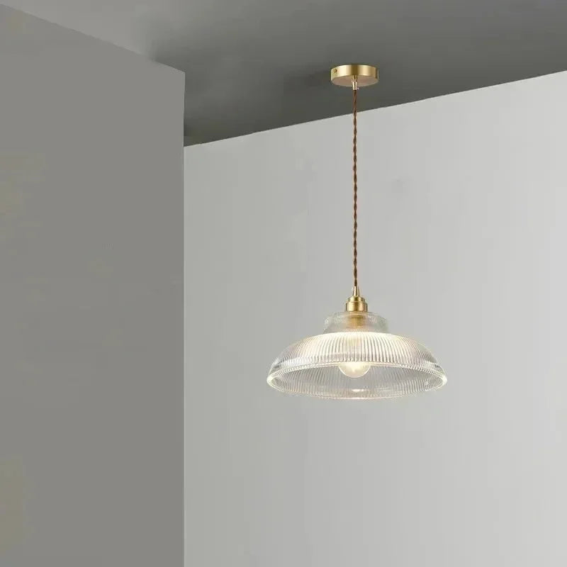 Linden Glow Ribbed Pendant Light Ribbed glass pendant light with brass hardware Nordic hanging lamp