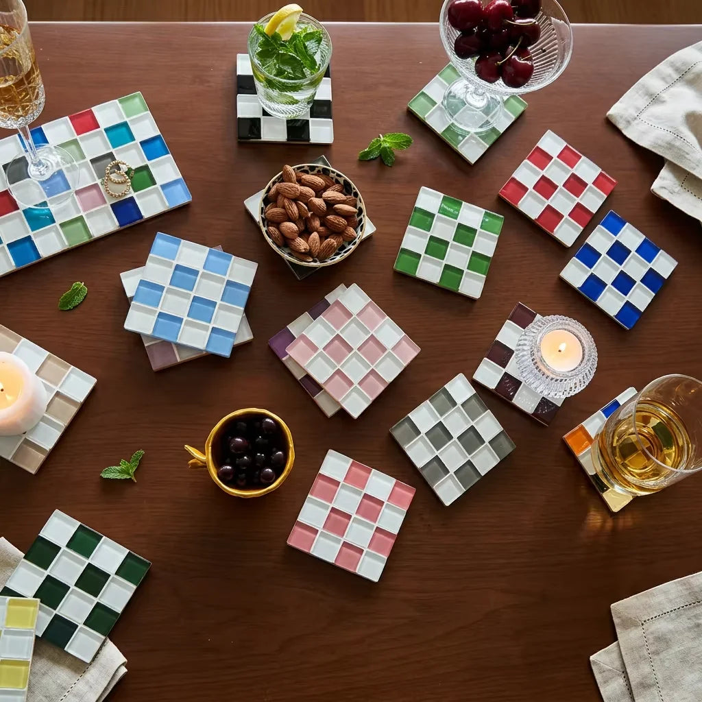 Pixel Checkered Tile Coasters-Letifly Lights and Decor