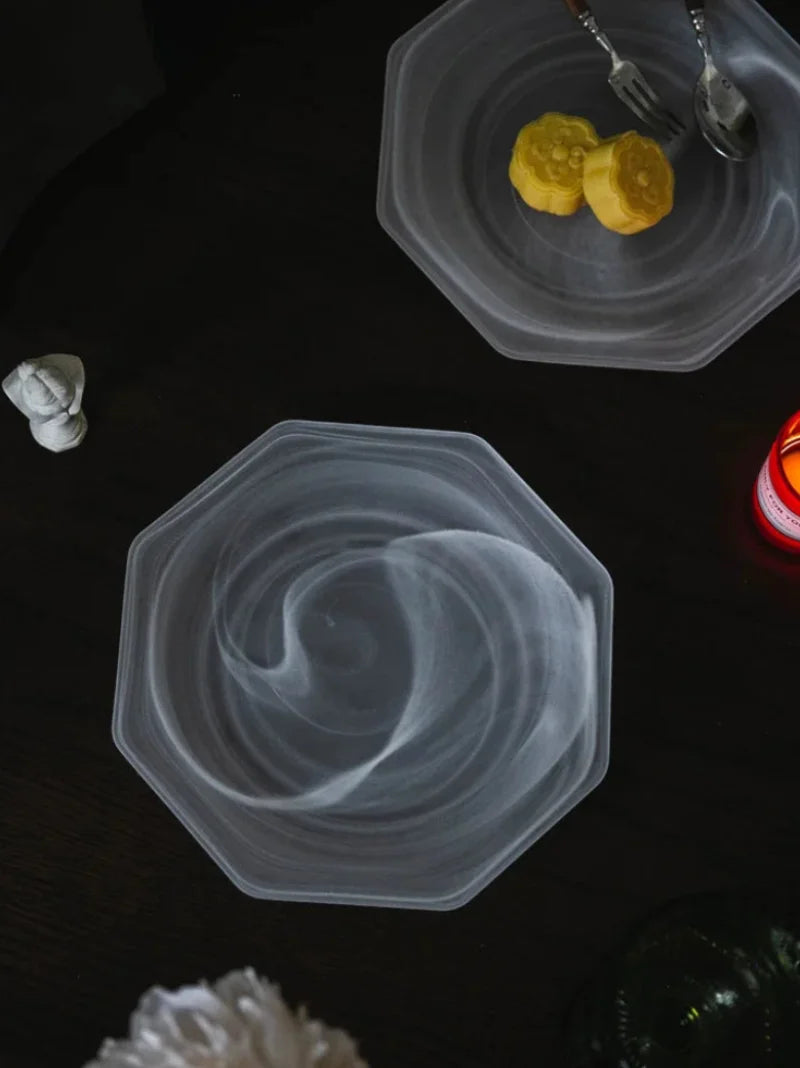 Octagonal glass serving plate clear frosted geometric modern fruit dessert platter minimalist tableware