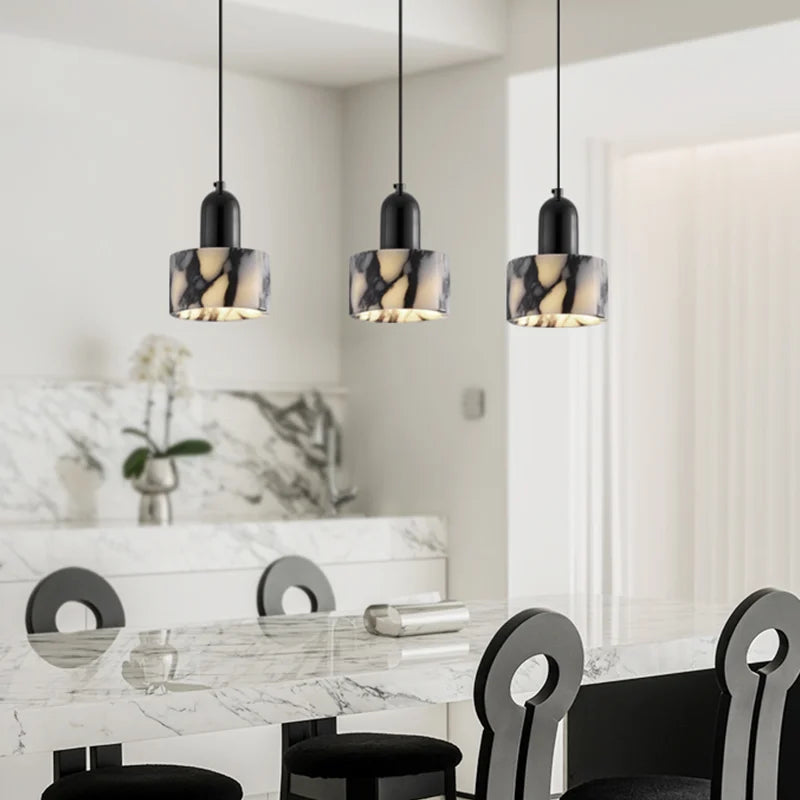 Carrara Eclipse Lamp Luxury Black Round Natural Stone Pendant Lamp High-end Bedroom Bedside LED Chandelier Living room Decoration Home Hanging Lights