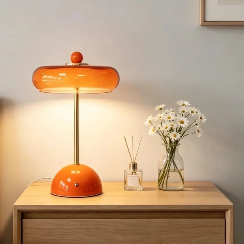 Mid-Century Modern Glass Table Lamp Vintage LED Bedside Desk Lamp Golden Metal Pole Bedroom Nightstand Decor Light-Letifly Lights and Decor
