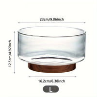 Glass Fruit Bowl Creative Large Salad Bowl Wood Base Snacks Popcorn Nuts Storage Bowls Home Christmas Snack Storage Container-Letifly Lights and Decor