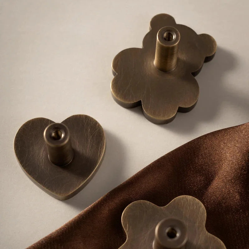 Solid Antique Brass Brushed Handle Animal Design Bear/Heart/Star Children's Room Drawer Knob Kitchen Cabinet Pulls-Letifly Lights and Decor