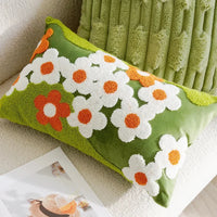 Floral embroidered cotton throw pillow cover daisy design cozy decorative cushion