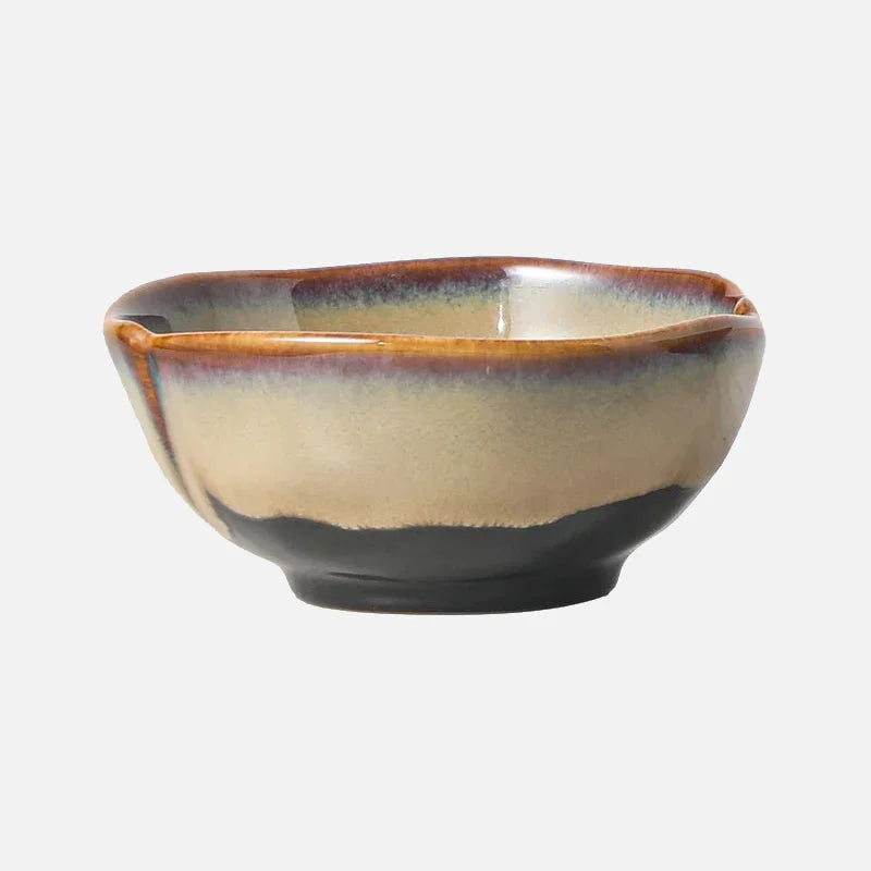 Ceramic serving bowls reactive glaze blue brown organic rim stackable modern dining tableware