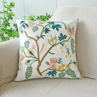 Floral embroidered cotton throw pillow cover daisy design cozy decorative cushion
