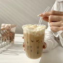 Fluted glass tumbler with scalloped ruffle rim clear drinking glass for iced coffee latte juice modern café style