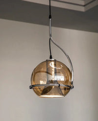 amber globe glass pendant light with iron frame modern ceiling lamp for dining room kitchen office