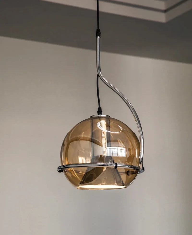 amber globe glass pendant light with iron frame modern ceiling lamp for dining room kitchen office