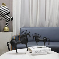 Black Metal Horse Sculpture Abstract Modern Animal Statue Bookshelf Decor Living Room Accent