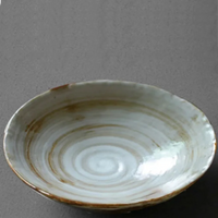 Stoneware pedestal dish footed ceramic matte textured tray