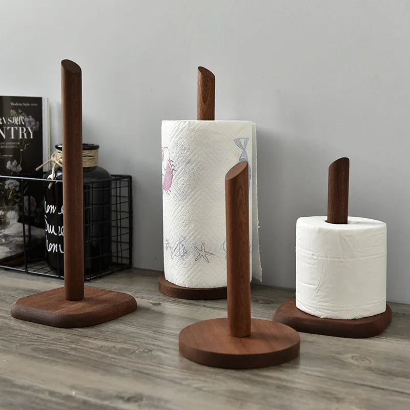 Creative Walnut Tissue Storage Rack Kitchen Vertical Roll Paper Holder Plastic Wrap Shelf Household Storage Ornament Decoration-Letifly Lights and Decor